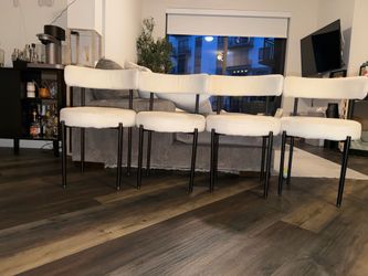 Dining Chairs Set of 4, White Boucle Dining Chair with Curved Backrest