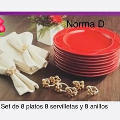 Juego De 8 Servilletas 8 Anillos Y 8 Platos Nuevos En Sus Cajas 