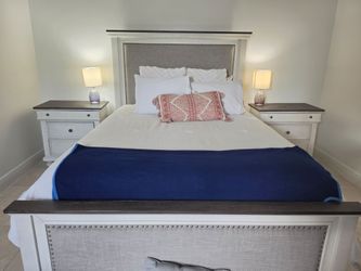 King Bed Frame with Upholstered Headboard and Footboard