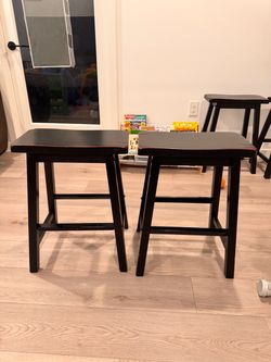 Black Wood Saddle Seat Bar Stools – Set of 3