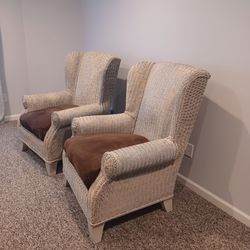 Two Wicker Wingback Chairs 