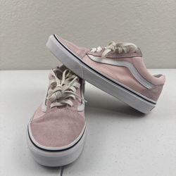 VANS Old Skool Low Top Pink White Suede Mens Size 6 Womens Size 7.5