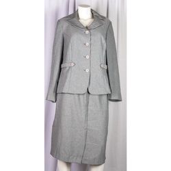 80's First Lady grey chevron suit jacket and skirt 14w