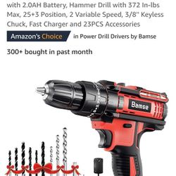 658

Cordless Drill Driver Set 21V, Bamse Power Drill Kit with 2.0AH Battery, Hammer Drill with 372 In-lbs Max, 25+3 Position, 2 Variable Speed, 3/8''