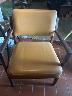 4 wood & faux leather chairs