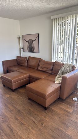 EASE MOOSE Modular Sectional Sofa with Storage, Brown Faux Leather