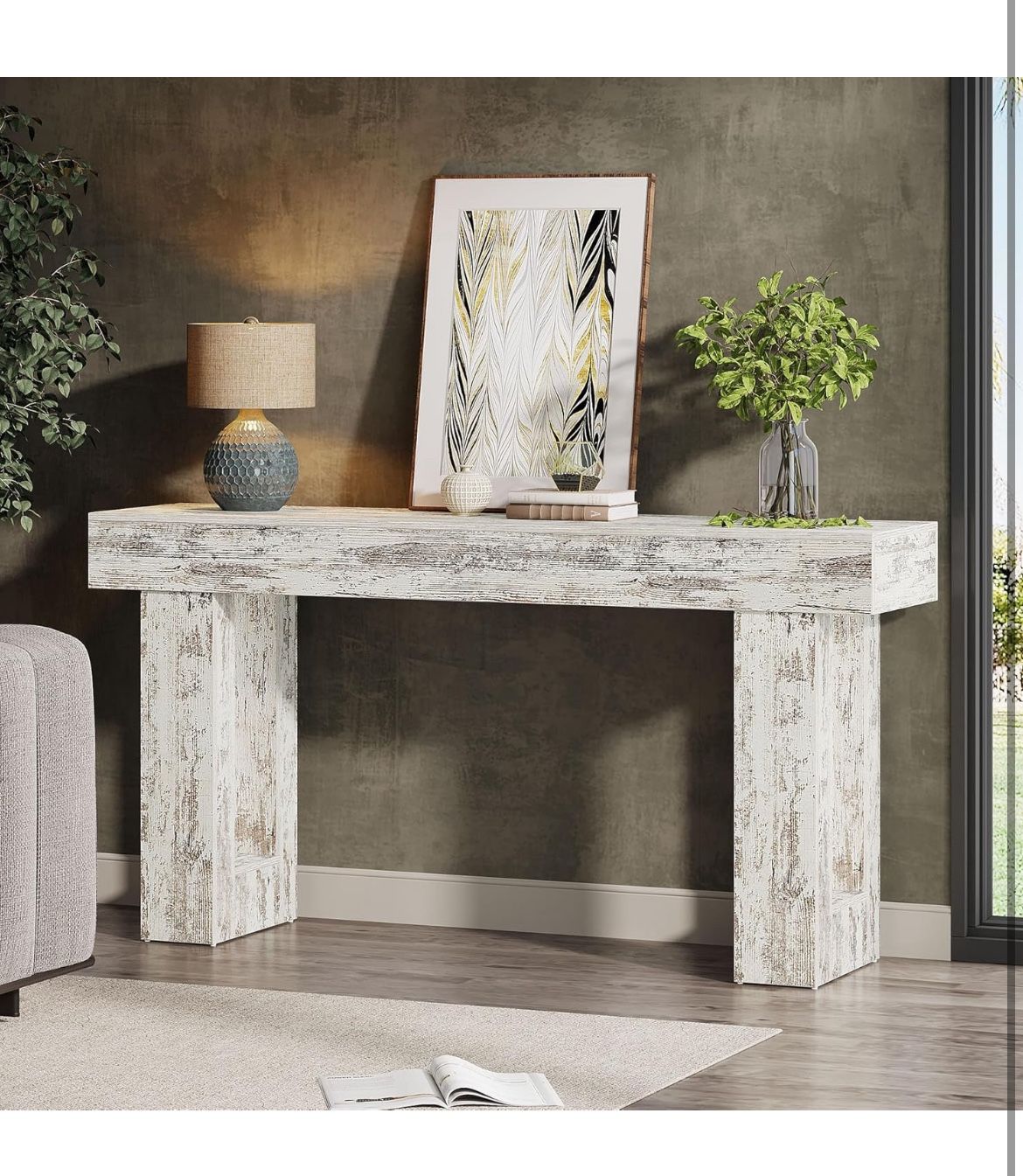 Farmhouse Style Console Table (Distressed white)