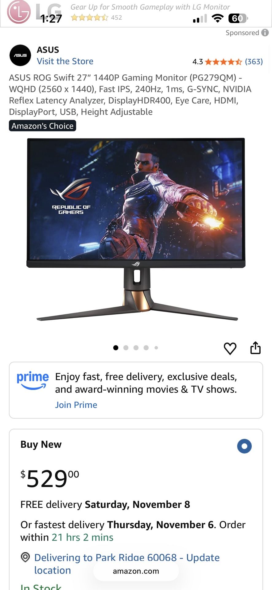 Asus 240hz 1440p Monitor