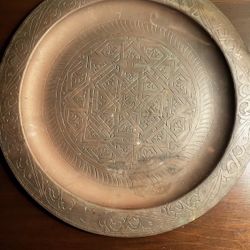 Vintage Moroccan Brass or Copper Wall Decor Tray