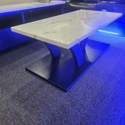 Brand New White Faux Marble Coffee Table (47.5" X 26" X 19.8"H)