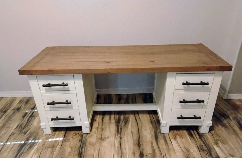 Rustic Farmhouse Desk - All Wood With 6 Drawers