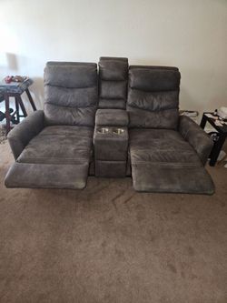 Gray Reclining Loveseat with Center Console