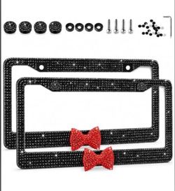Bling Rhinestone License Plate Frames with Red Bow – 2 Pack