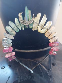Rainbow aura crystal headband