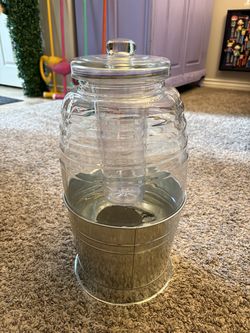Glass Beverage Dispenser with Fruit Infuser & Metal Ice Bucket
