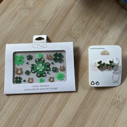 Icing Saint Patrick’s Day/Notre Dame/Irish earrings and face stickers NIB/NWT