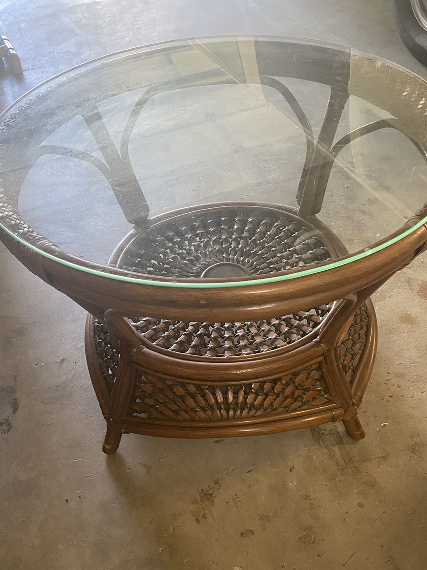 Wicker and Glass Coffee Table