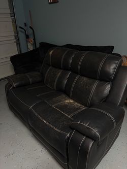 Black Leather Reclining Loveseat