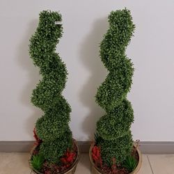 PAIR of 48" Boxwood Spirals in 16" Resin Planters Topped with Red Agate Stones / Succulents / Lavender / Gypsophila @ Lasting Creations