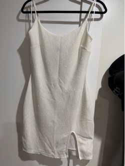 White Sparkly Mini Dress – Side Slit / Elegant Party Dress