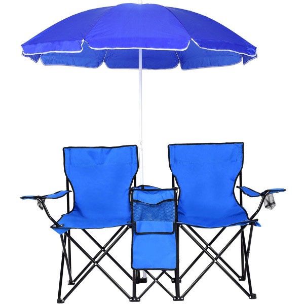 Portable Folding Picnic Double Chair w/ Umbrella