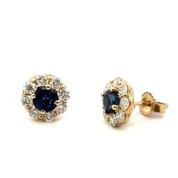 Woman’s Ladies 14k Yellow Gold Gold Sapphire And Diamond Stud Earrings GP3122984