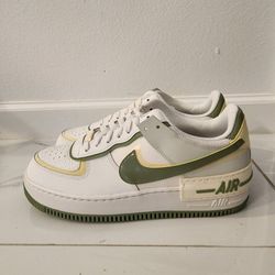 New Nike Air Force 1 Shadow women's shoes in the Sail/Oil Green-Alabaster colorway. 