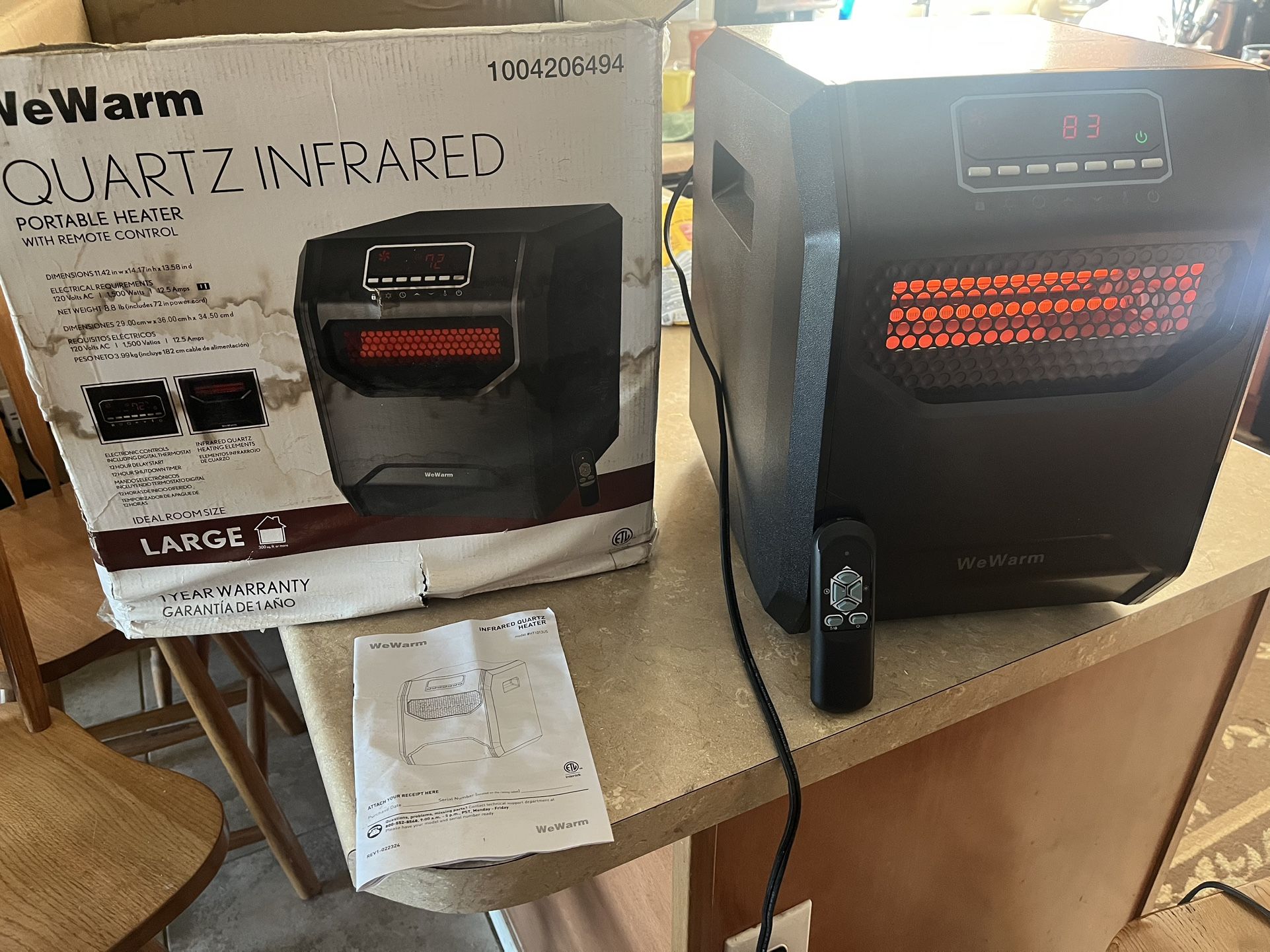 Heater W/Remote, New Quartz, Quiet, Large