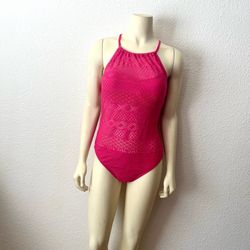 Kenneth Cole  halter neck Women's Crochet One Piece Swimsuit Pink Size L