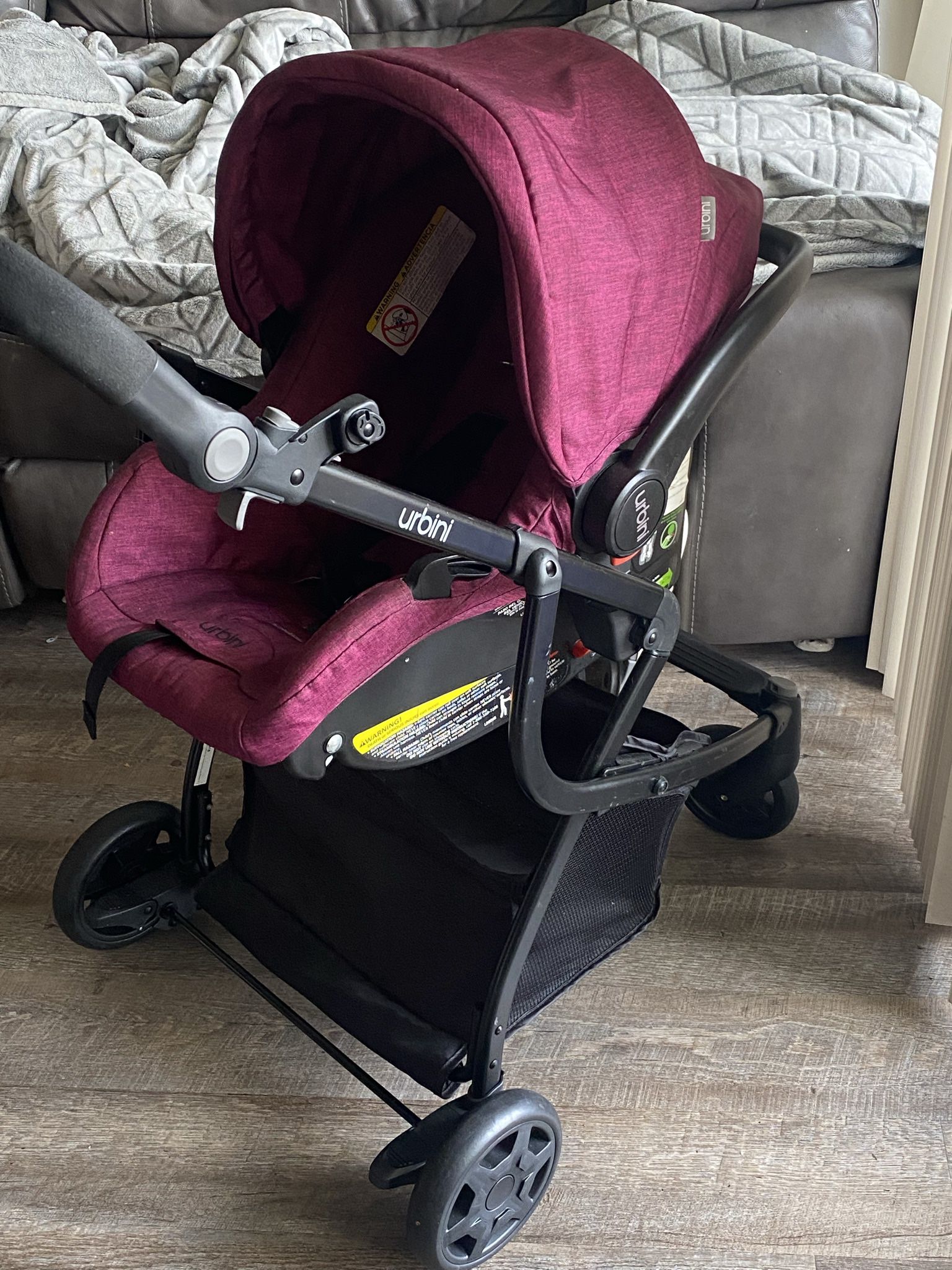 Urbini stroller, infant car seat with base & bassinet