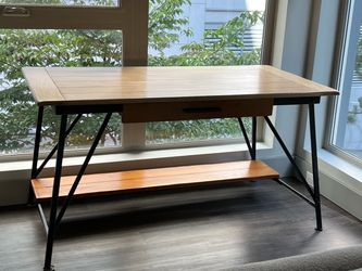 Pottery Barn Wood and Metal Desk with Drawer and Shelf