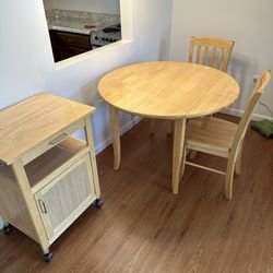 Drop Leaf Table, Chairs, and Side Cart