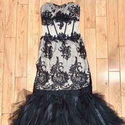 Y2K - Nights by "Teeze Me" Goth Glam Strapless Nude Black Mermaid Corset Dress 