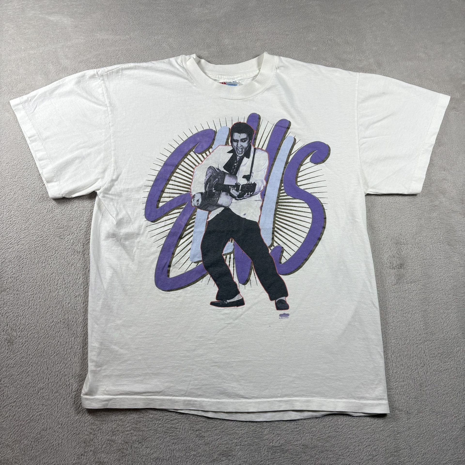 Vintage lvis Presley T-Shirt Mens Size L White Winterland 90s Single Stitch#1316