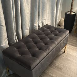 Gray Velvet Bench with Storage