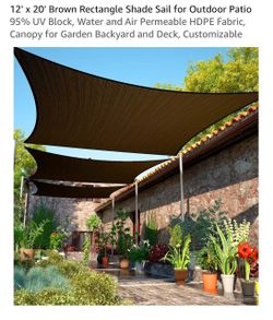12'x 20' Brown Rectangle Shade Sail for Outdoor Patio 95% UV Block, Water and Air Permeable HDPE Fabric, Canopy for Garden Backyard and Deck, Customiz