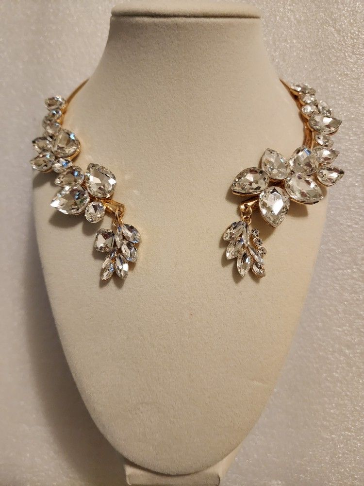 Luxury Glass Crystal Open Chokers Necklaces Woman Wedding Jewelry Large Collar Necklace Female Statement Necklace For Women