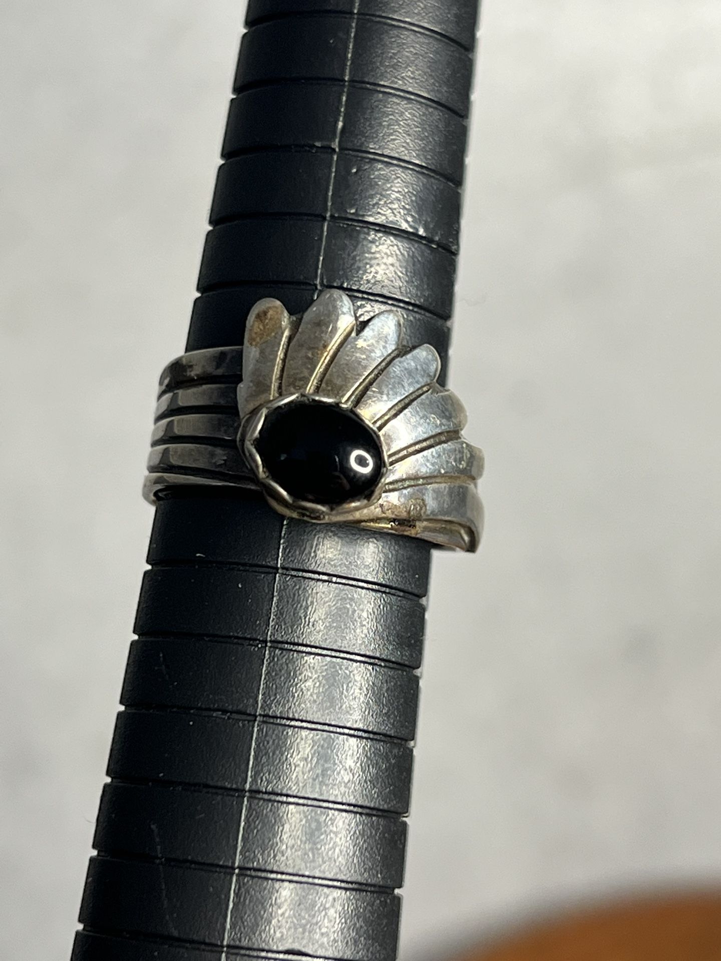 Richard Begay Native Navajo Onyx Set Wing Design Sterling Silver Ring Size 9.75
