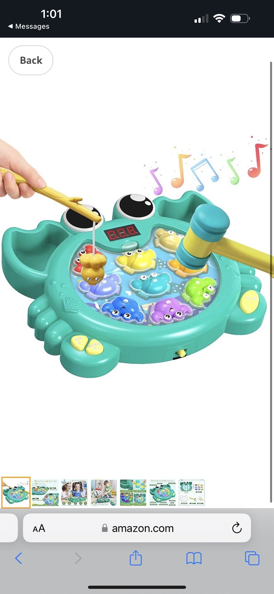 Toy for 3 4 5 6 Year Old Kid, Whack a Mole Fishing Game Toddler Toy for Boy Girl, Whack a Crab Hammering Pounding Interactive Toy, Music and Light-up,