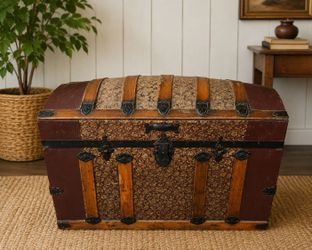 Vintage Dome-Top Steamer Trunk / Hope Chest – Decorative Storage Chest