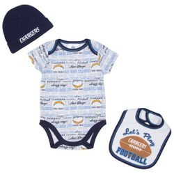 Chargers Baby Infant Bodysuit Onesie Cap & Bib Set 3-6 Months