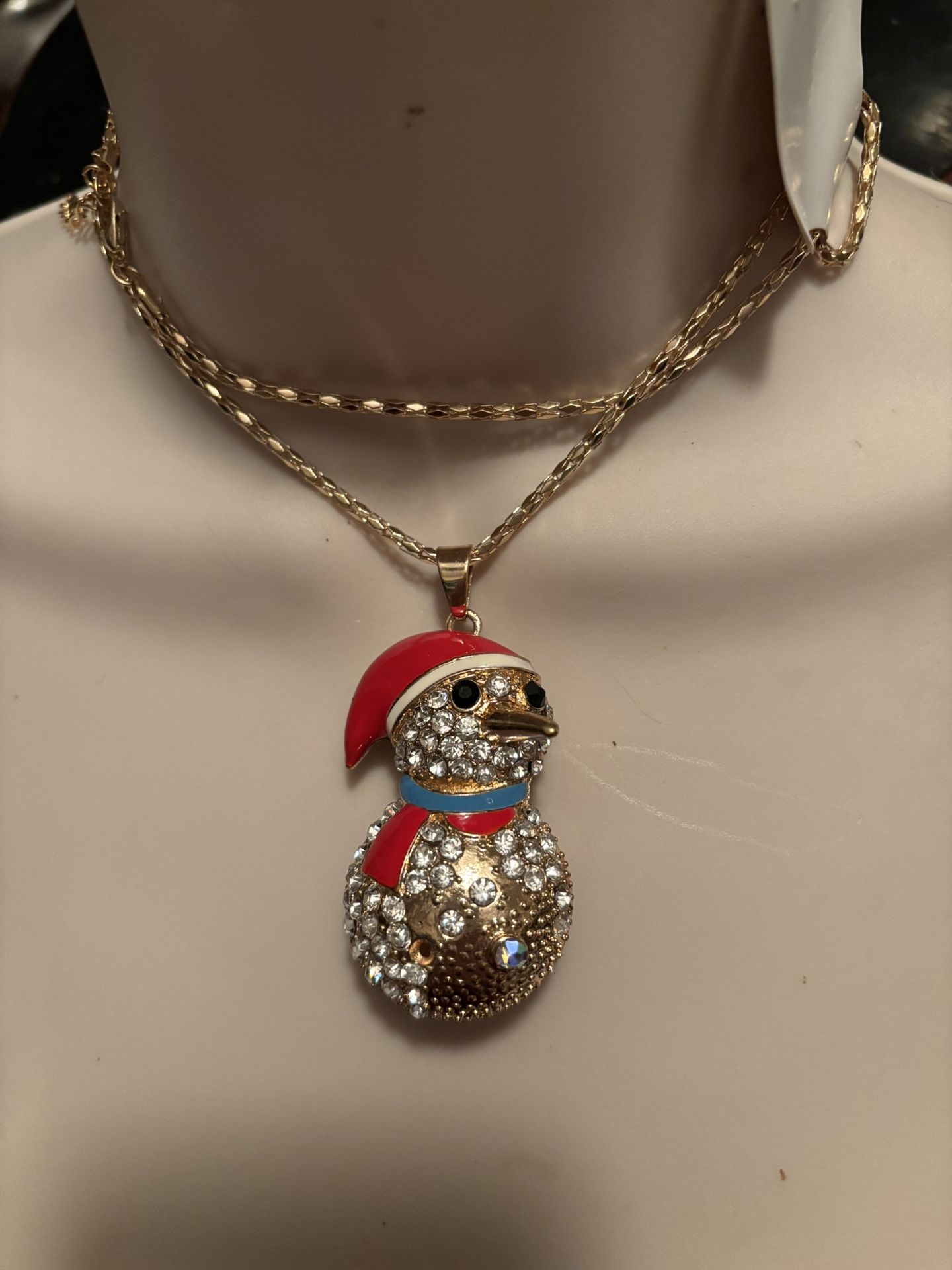 14K Gold Filled? Crystal Snowman 30” Chain Necklace 