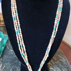 JL JOHNSON LARGO NATIVE AMERICAN NAVAJO SILVER TURQUOISE BEADED NECKLACE PENDANT