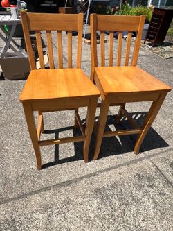 Pair of Wooden Mission Style Bar Stools