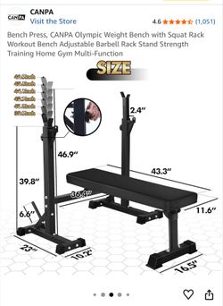 CANPA Olympic Weight Bench with Adjustable Squat Rack – $100