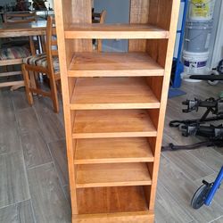 Solid Oak Wood Shelving Cabinet On Rollers