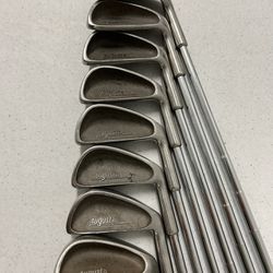 Augusta Irons 3, 4, 5, 6, 7, 8, 9 & A Pitching Wedge With Chamois Avon Grips Made In England Golf Clubs in good preowned condition.