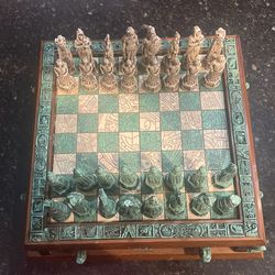 Wood Granite Mayan Chess Board Set