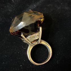 Rare Vintage Betsey Johnson Giant Leopard Diamond Ring Gold tone