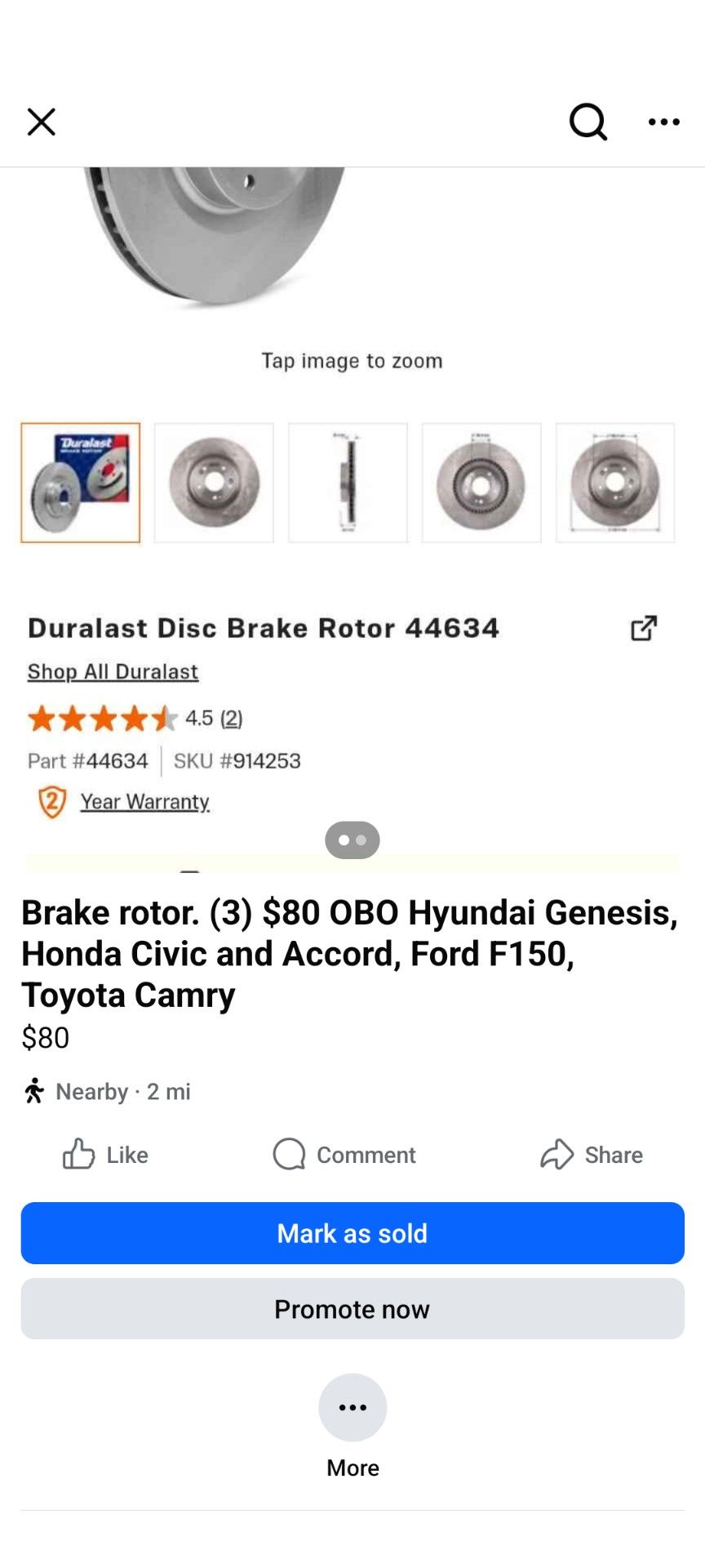 Duralast Brake Rotor. 3 Available. $50 Each Or $125 (3)